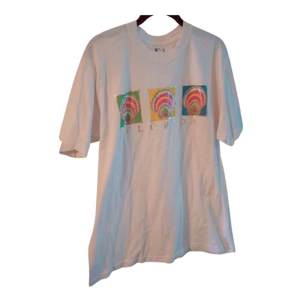 Gildan Florida T-Shirt, Short Sleeves, White, Size L, Pre-owned